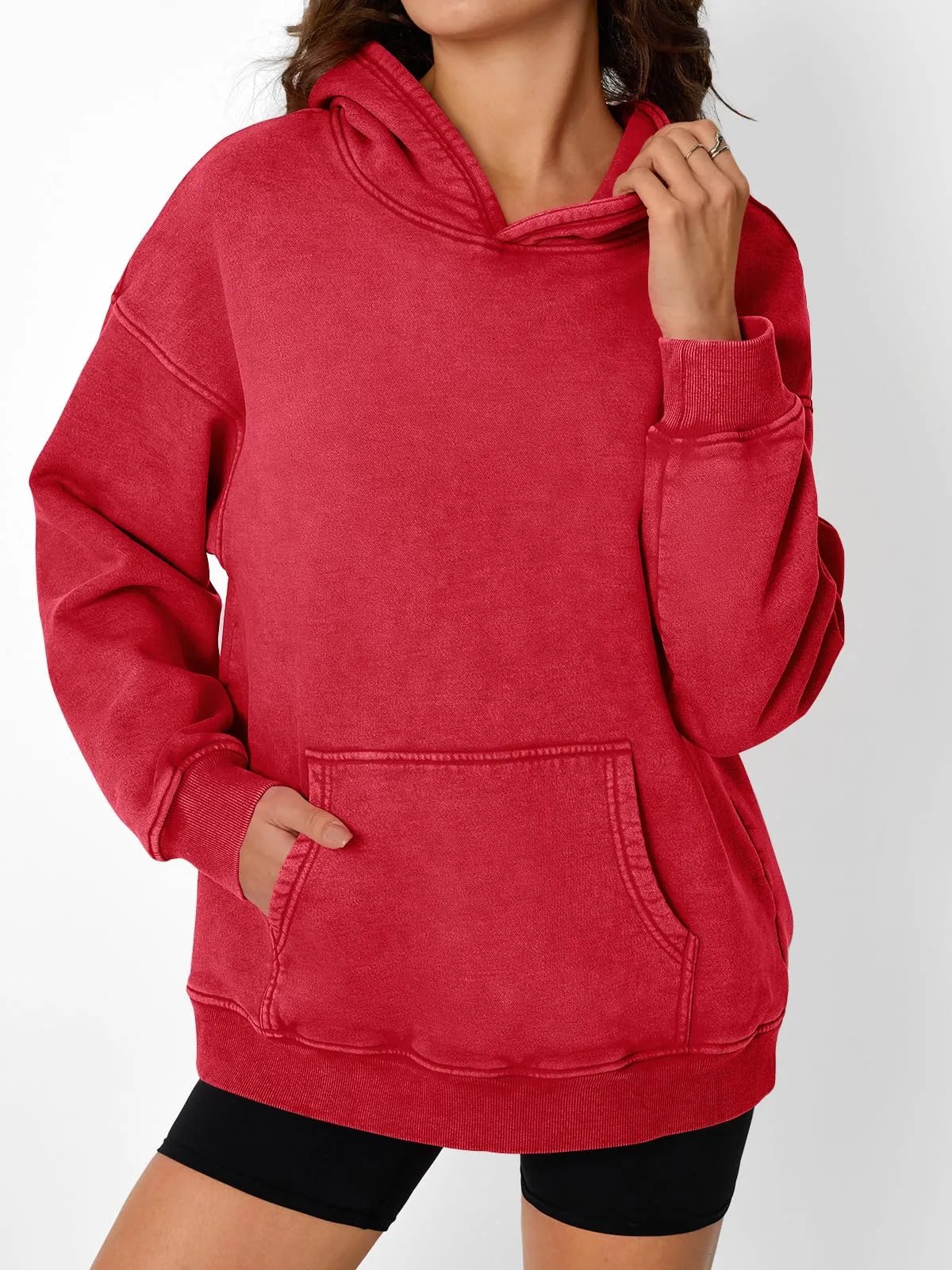 Anasta Casual Oversized Acid Wash Tops Hoodie Pullover