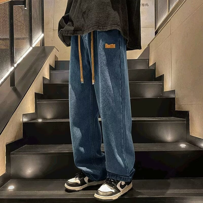 Men's Regular Fit Patched Drawstring Waist Jeans