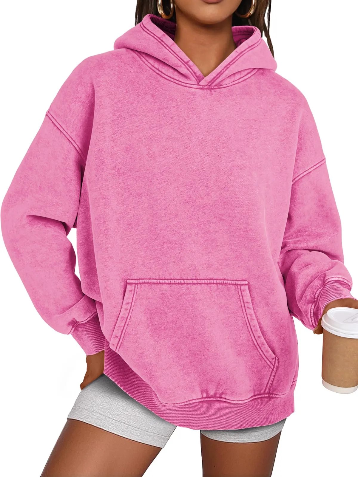 Anasta Casual Oversized Acid Wash Tops Hoodie Pullover