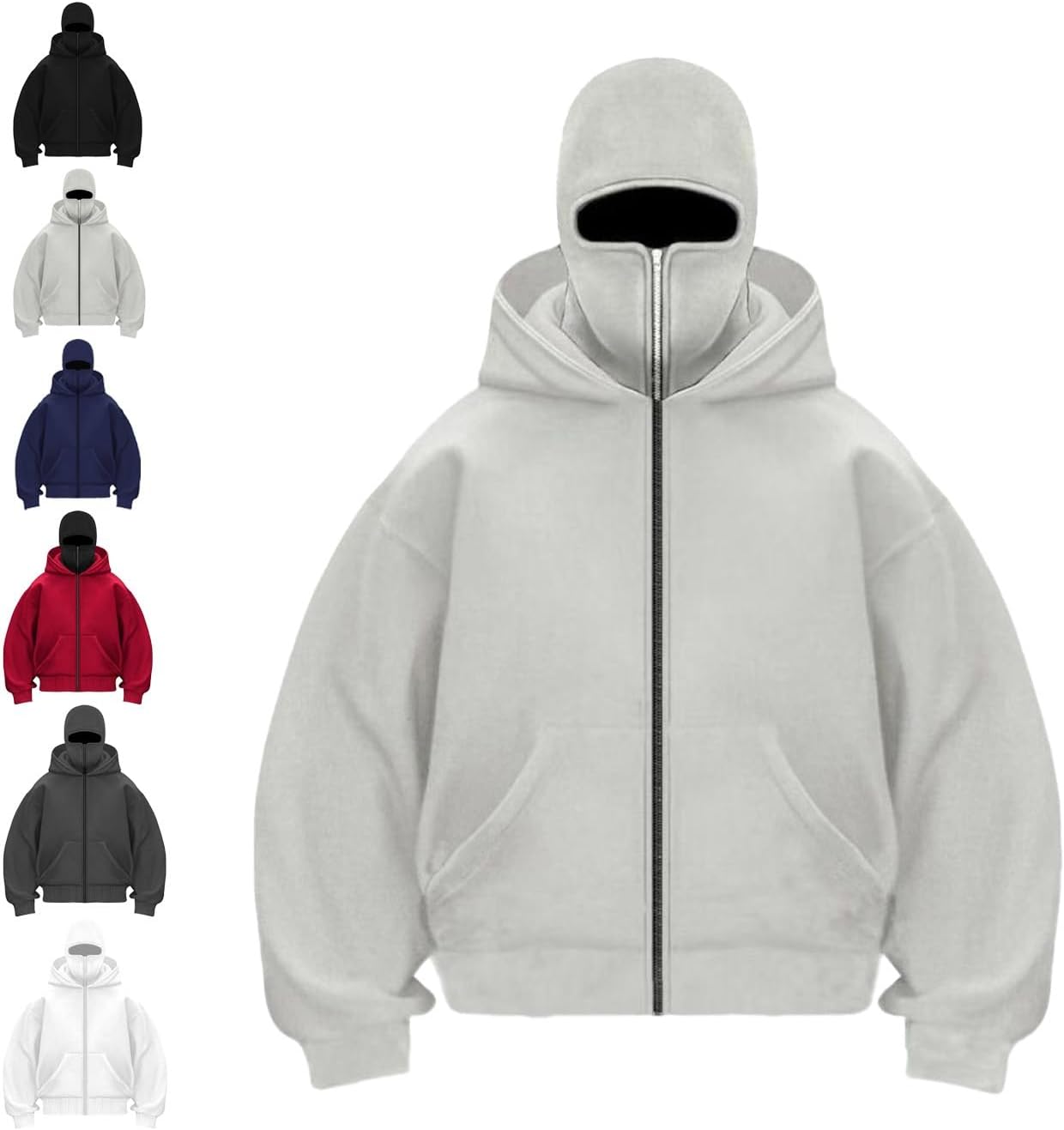 ANAS-Unisex Balaclava Hoodie with Built-In Eye Mask, Double Hooded Hoodie, Full Zip Hooded Sweatshirt for Cold Weather