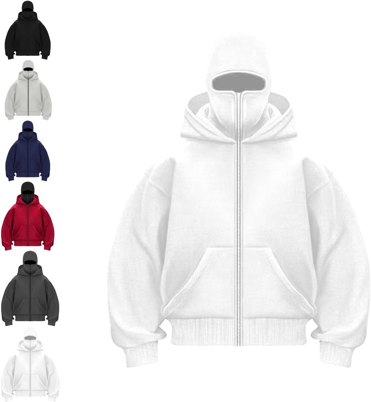 ANAS-Unisex Balaclava Hoodie with Built-In Eye Mask, Double Hooded Hoodie, Full Zip Hooded Sweatshirt for Cold Weather