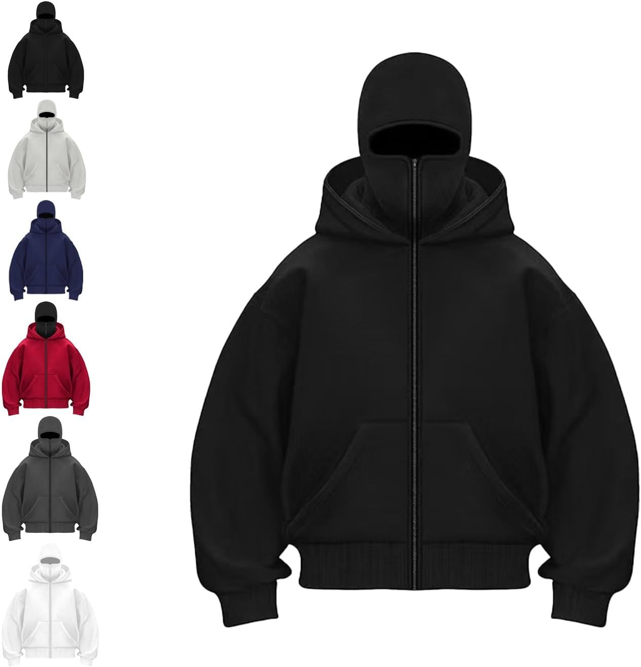 ANAS-Unisex Balaclava Hoodie with Built-In Eye Mask, Double Hooded Hoodie, Full Zip Hooded Sweatshirt for Cold Weather
