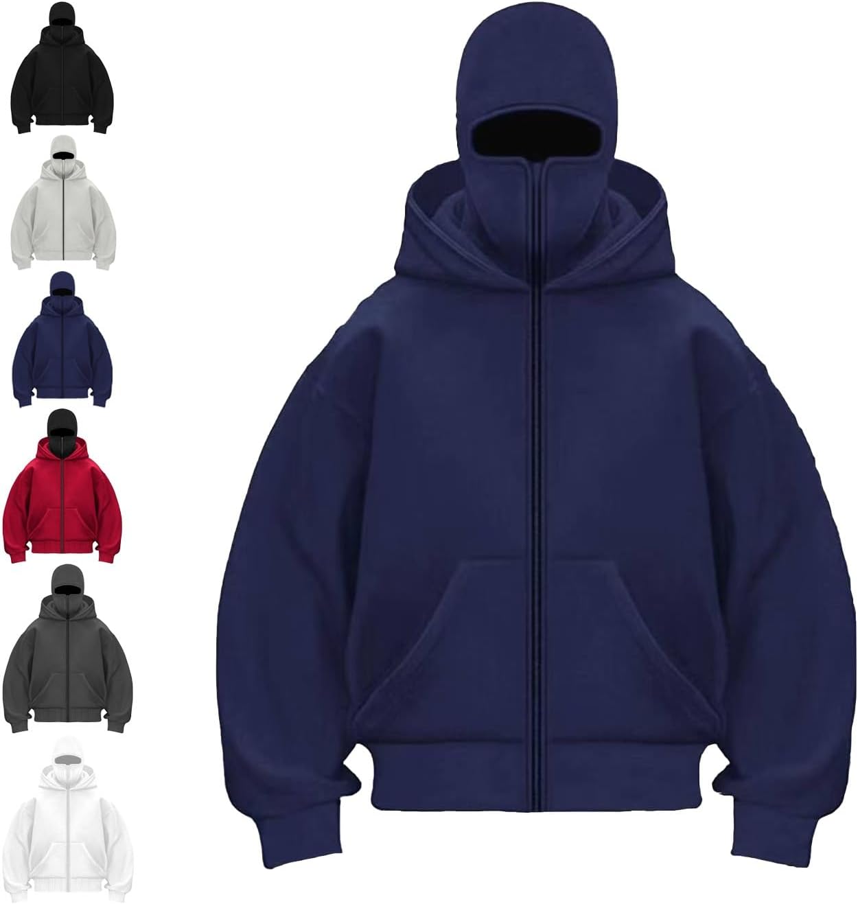 ANAS-Unisex Balaclava Hoodie with Built-In Eye Mask, Double Hooded Hoodie, Full Zip Hooded Sweatshirt for Cold Weather