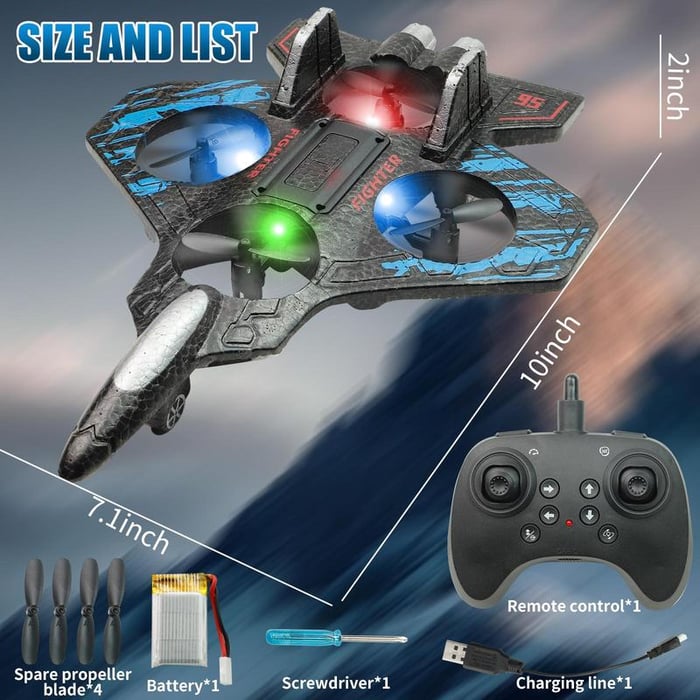 ✨️-LAST DAY 50% OFF🔥✈️Stunt RC Fighter! 360° Rolling + Vertical Takeoff/Landing, 3 Speed Modes + Colorful LED, Create New Flying Fun~