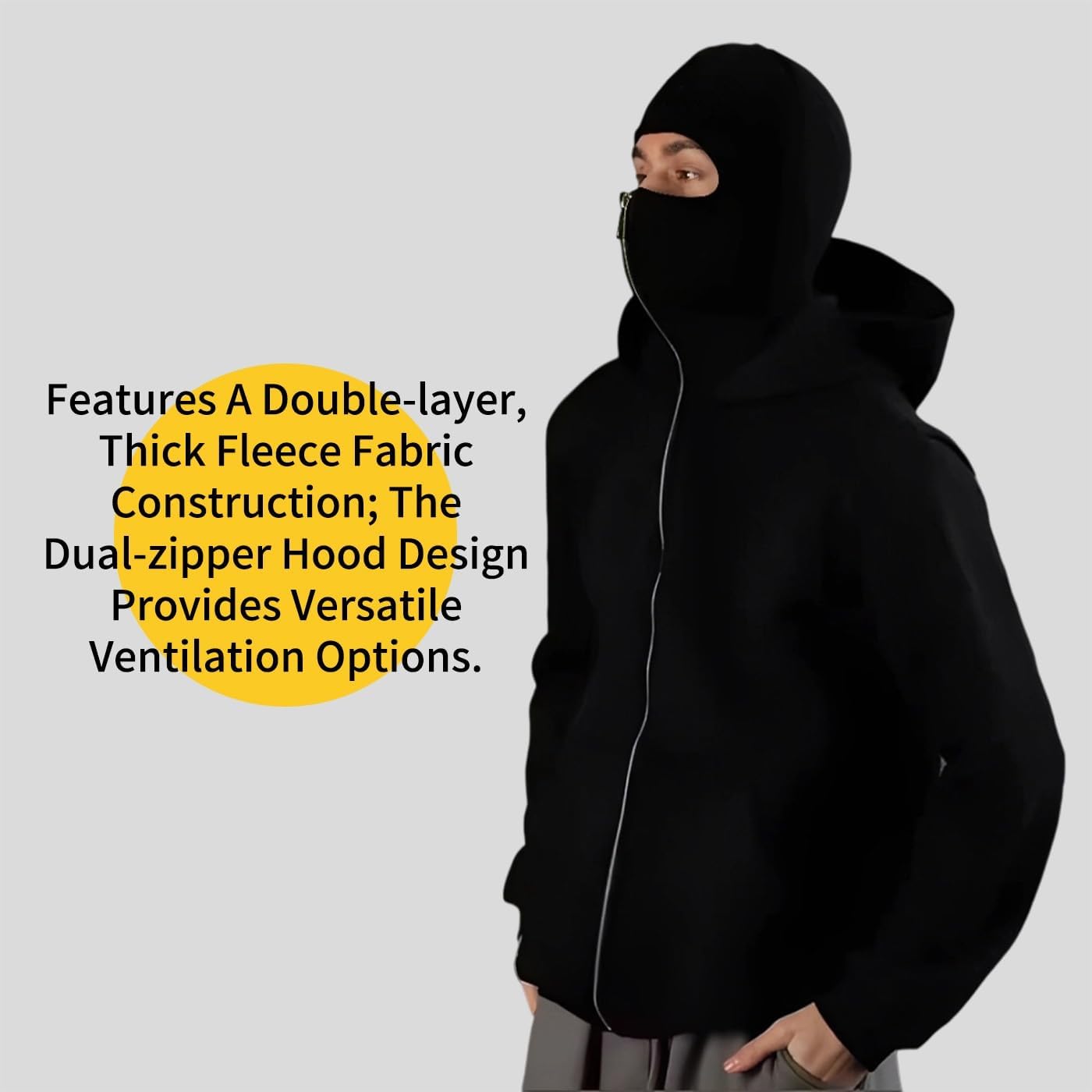 ANAS-Unisex Balaclava Hoodie with Built-In Eye Mask, Double Hooded Hoodie, Full Zip Hooded Sweatshirt for Cold Weather