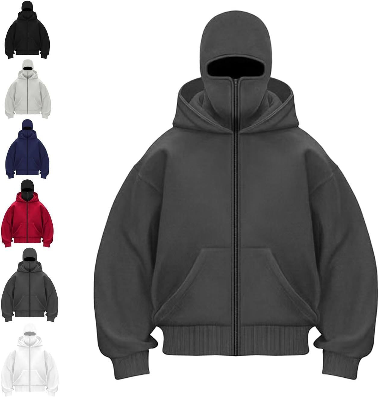 ANAS-Unisex Balaclava Hoodie with Built-In Eye Mask, Double Hooded Hoodie, Full Zip Hooded Sweatshirt for Cold Weather