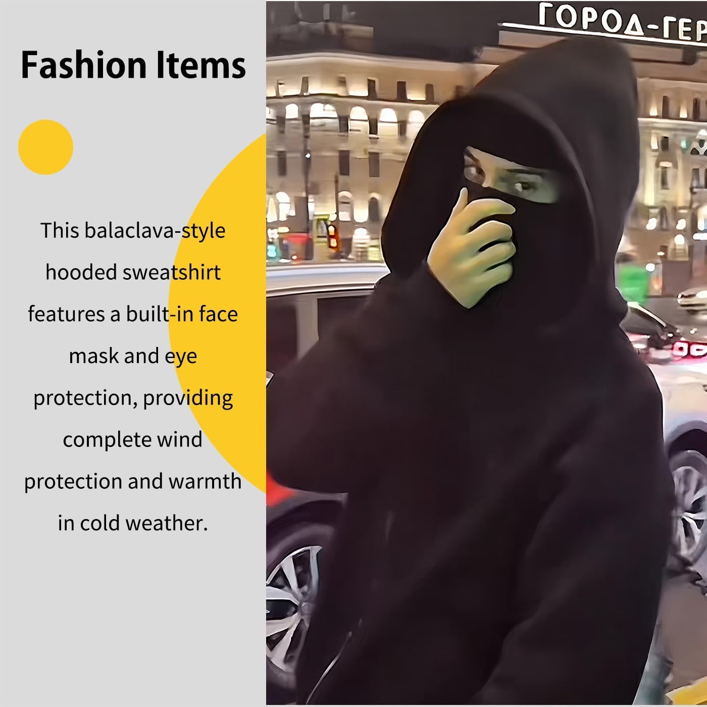 ANAS-Unisex Balaclava Hoodie with Built-In Eye Mask, Double Hooded Hoodie, Full Zip Hooded Sweatshirt for Cold Weather