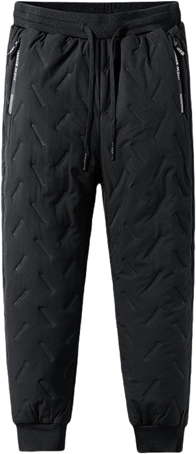 Men's Winter Warm Quilted Jogger Pants, Warm Fleece Jogging Pants, Cashmere-Lined Sweatpants with Zipper Pockets