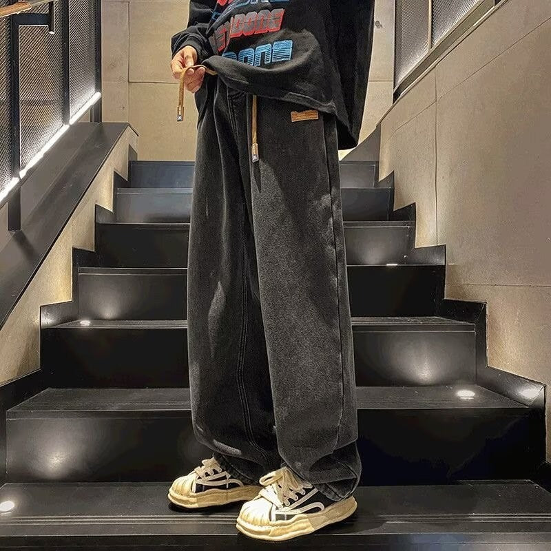 Men's Regular Fit Patched Drawstring Waist Jeans