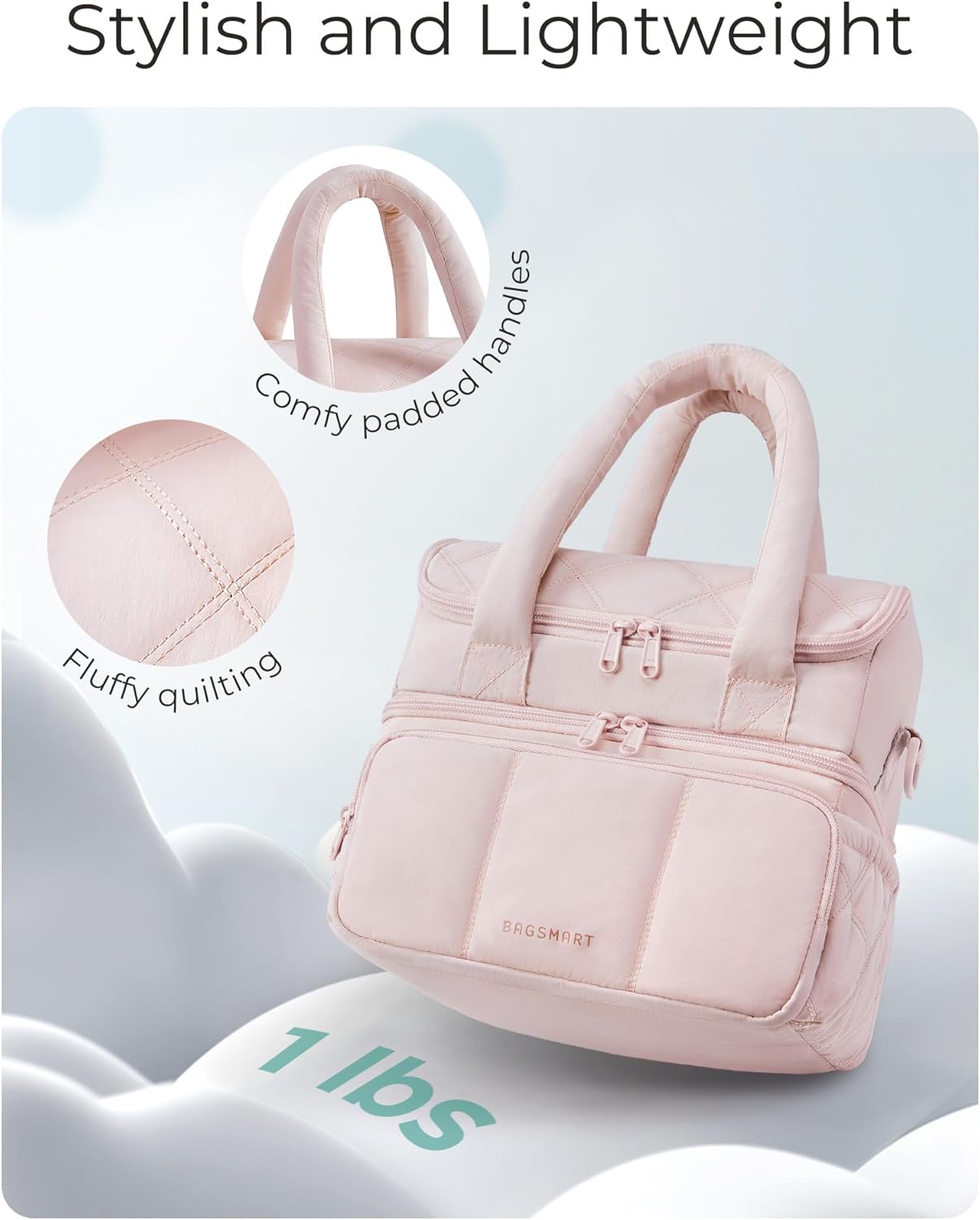 Anastas Lunch Bag Women, Double Deck Insulated Lunch Box, Quilted Puffer Lunch Tote, Leakproof, Durable & Reusable Large Lunch Cooler