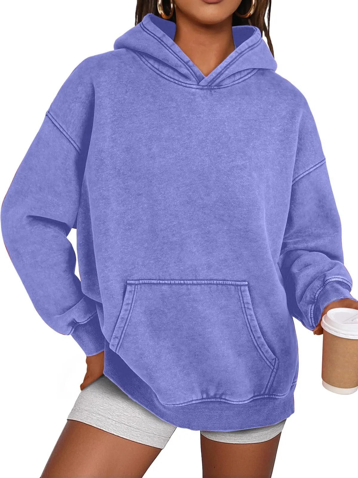 Anasta Casual Oversized Acid Wash Tops Hoodie Pullover