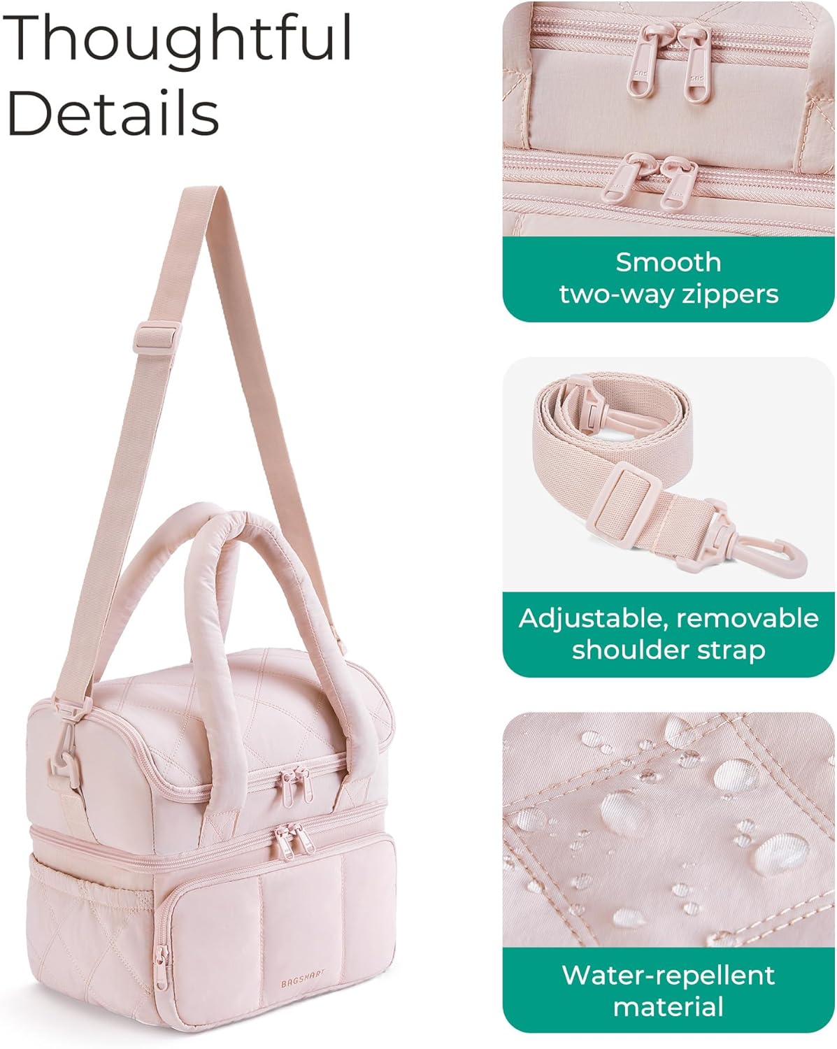 Anastas Lunch Bag Women, Double Deck Insulated Lunch Box, Quilted Puffer Lunch Tote, Leakproof, Durable & Reusable Large Lunch Cooler
