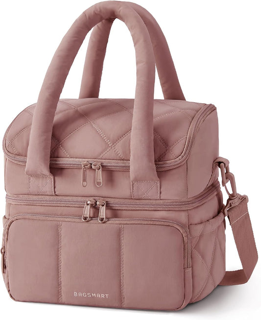 Anastas Lunch Bag Women, Double Deck Insulated Lunch Box, Quilted Puffer Lunch Tote, Leakproof, Durable & Reusable Large Lunch Cooler