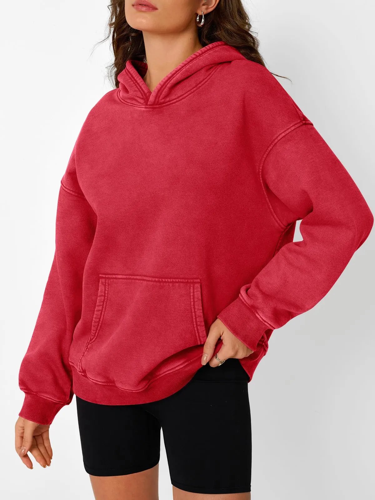 Anasta Casual Oversized Acid Wash Tops Hoodie Pullover