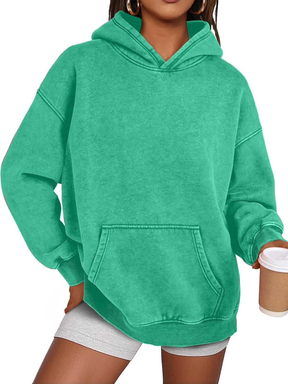 Anasta Casual Oversized Acid Wash Tops Hoodie Pullover