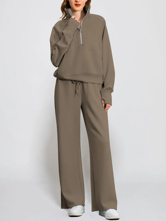 Limited time sale🔥Women's Oversized Half Zip Wide Leg 2 Piece Outfits Lounge Set(BUY 2 FREE SHIPPING)
