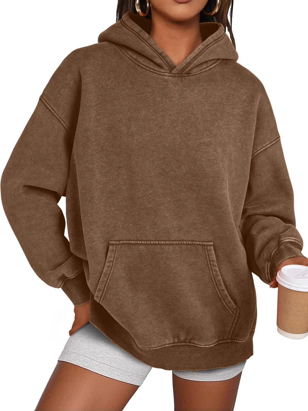 Anasta Casual Oversized Acid Wash Tops Hoodie Pullover