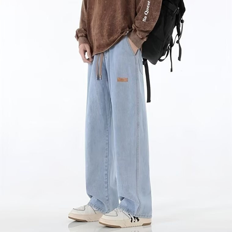 Men's Regular Fit Patched Drawstring Waist Jeans