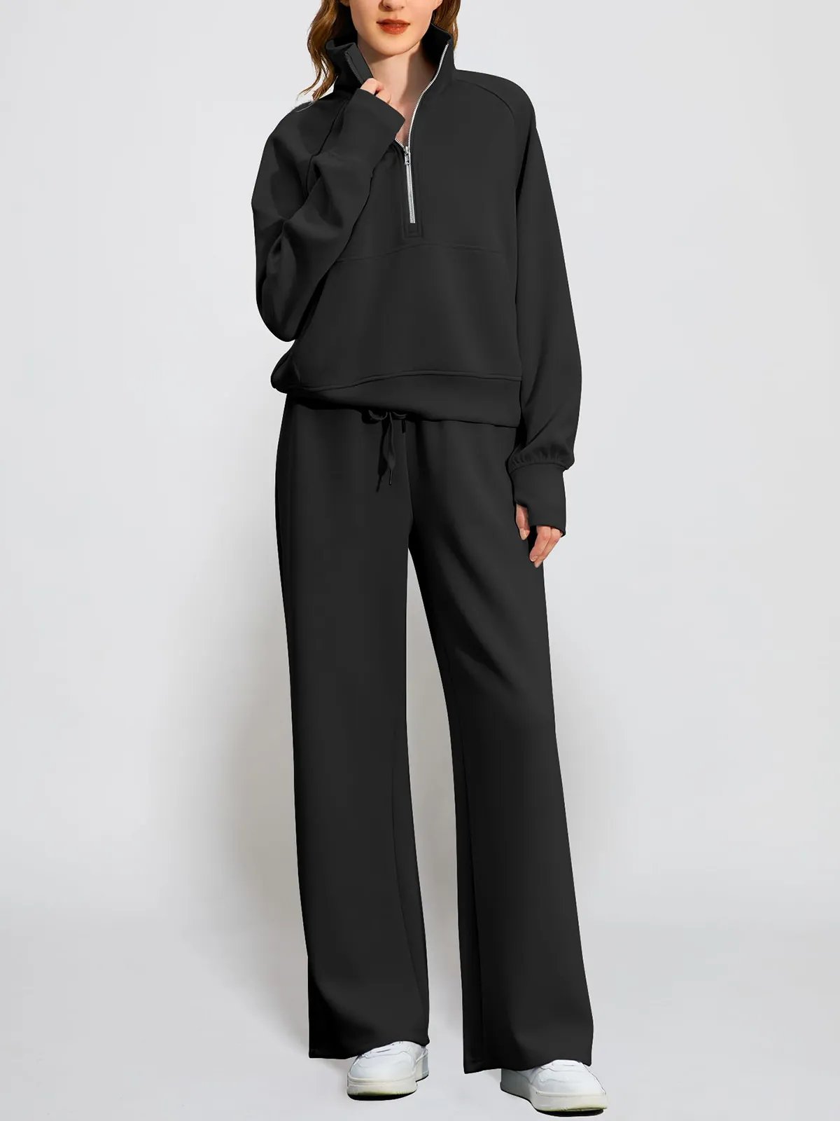 Limited time sale🔥Women's Oversized Half Zip Wide Leg 2 Piece Outfits Lounge Set(BUY 2 FREE SHIPPING)