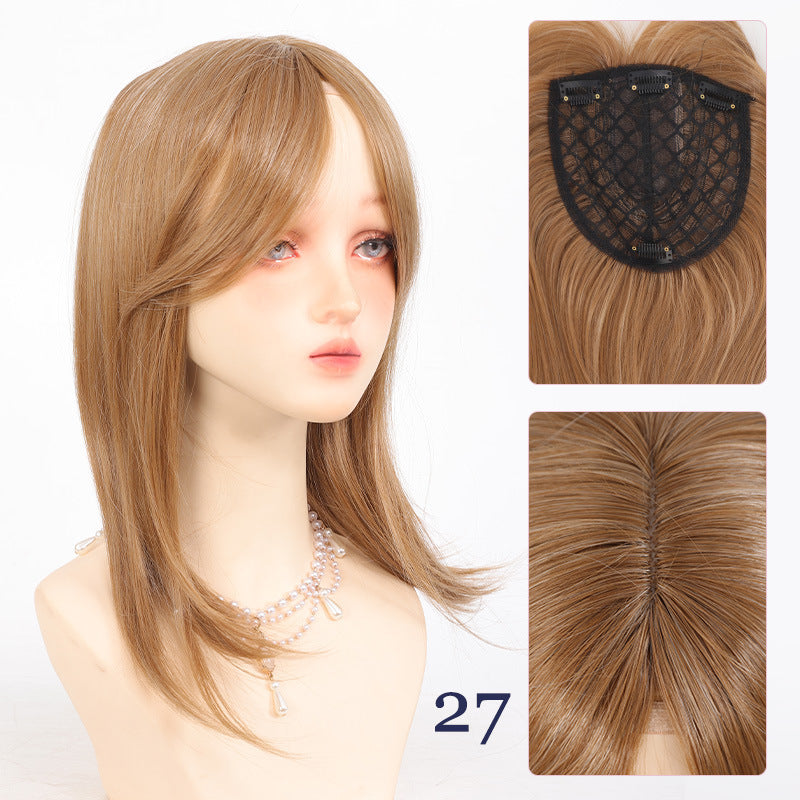 Wig Middle Part Women'S Straight Hair Top Covers White Hair Replenishment Tablets Chemical Fiber Simulation Hair Replenishment Block Wig Factory Direct Sales