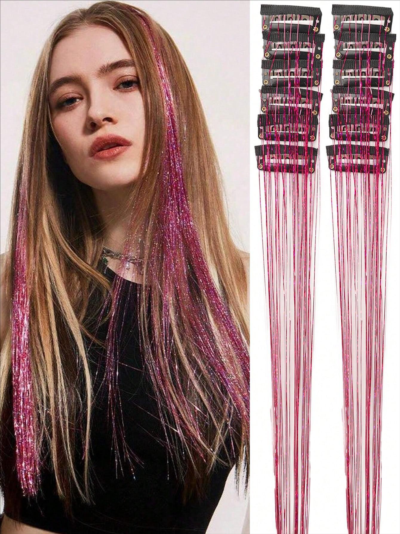 Hot-selling Seamless Hair Extensions (12 Pieces) with Laser Gold Shiny Ribbon Straight Hair Extensions, Dyed and Simulated Hair