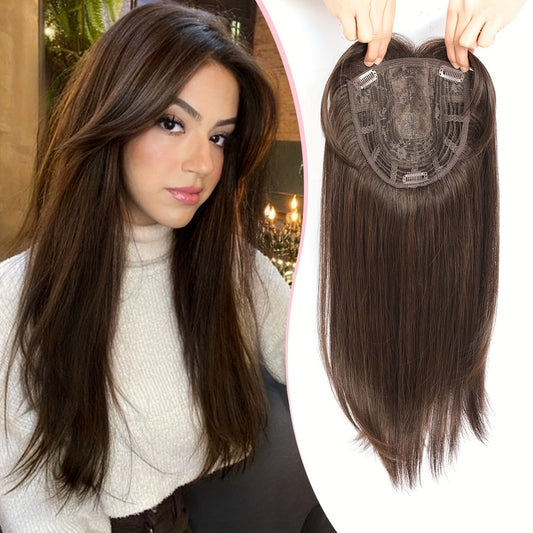 Wig Middle Part Women'S Straight Hair Top Covers White Hair Replenishment Tablets Chemical Fiber Simulation Hair Replenishment Block Wig Factory Direct Sales