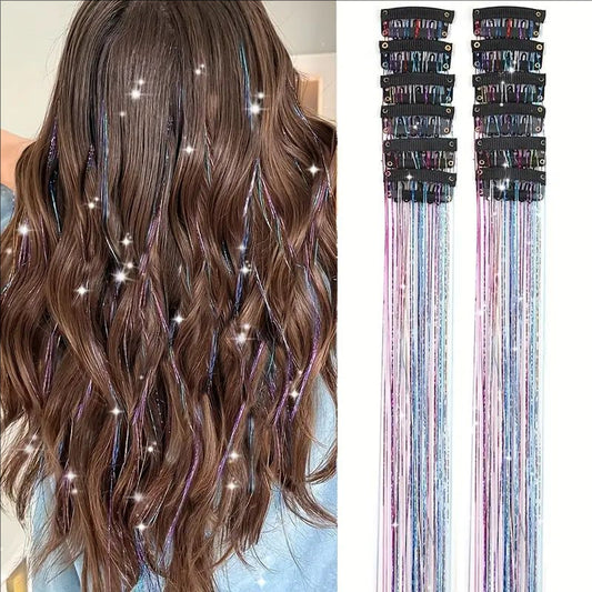 Hot-selling Seamless Hair Extensions (12 Pieces) with Laser Gold Shiny Ribbon Straight Hair Extensions, Dyed and Simulated Hair