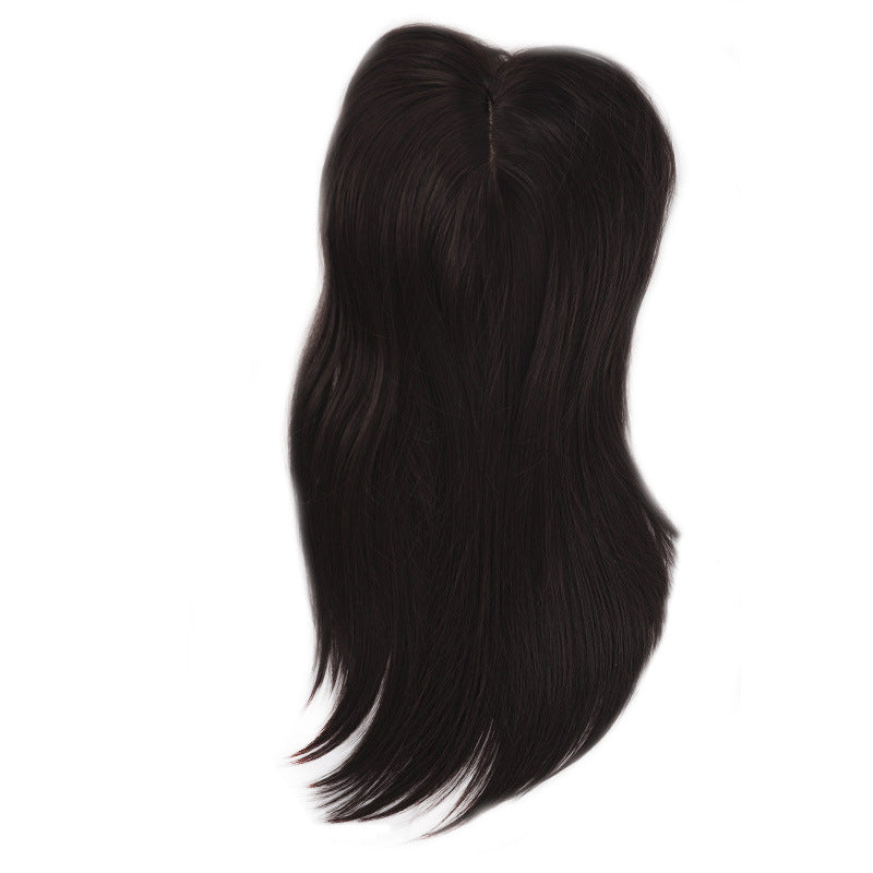 Wig Middle Part Women'S Straight Hair Top Covers White Hair Replenishment Tablets Chemical Fiber Simulation Hair Replenishment Block Wig Factory Direct Sales