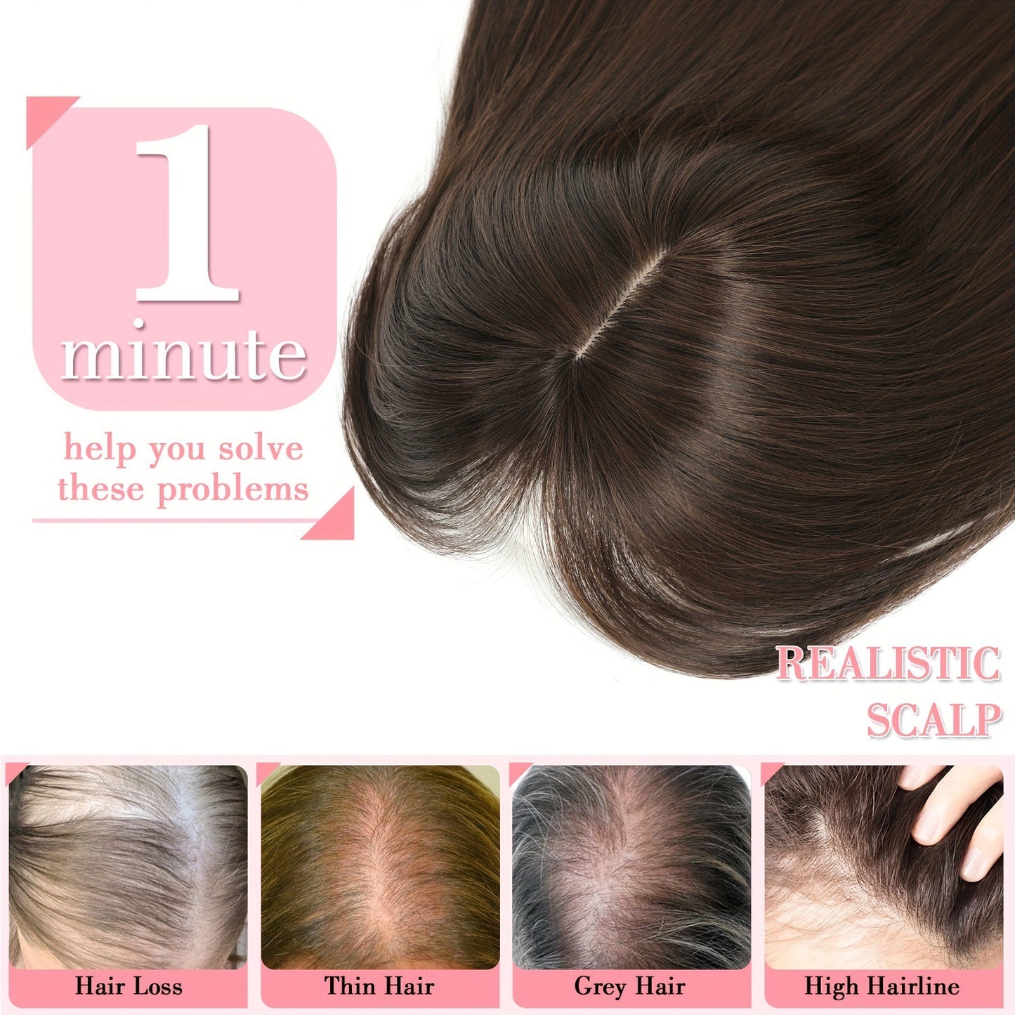 Wig Middle Part Women'S Straight Hair Top Covers White Hair Replenishment Tablets Chemical Fiber Simulation Hair Replenishment Block Wig Factory Direct Sales