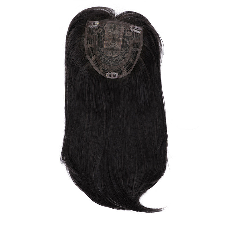 Wig Middle Part Women'S Straight Hair Top Covers White Hair Replenishment Tablets Chemical Fiber Simulation Hair Replenishment Block Wig Factory Direct Sales