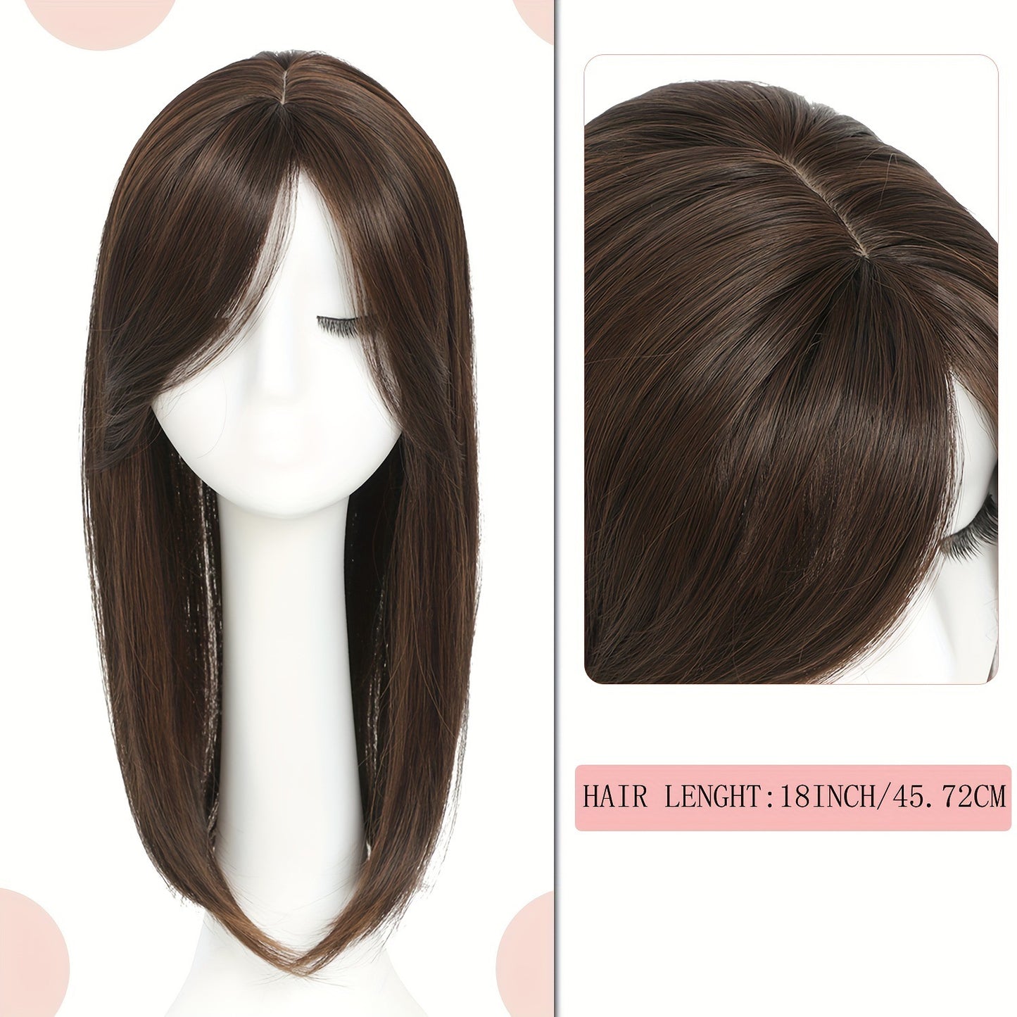 Wig Middle Part Women'S Straight Hair Top Covers White Hair Replenishment Tablets Chemical Fiber Simulation Hair Replenishment Block Wig Factory Direct Sales