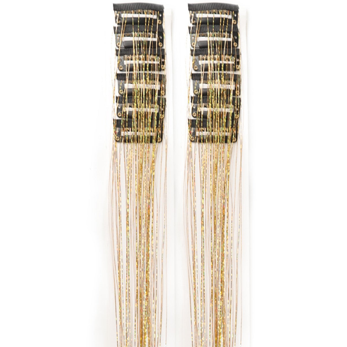 Hot-selling Seamless Hair Extensions (12 Pieces) with Laser Gold Shiny Ribbon Straight Hair Extensions, Dyed and Simulated Hair