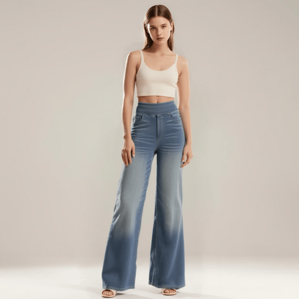 🏆LAST DAY SALE 50% OFF - Plus Size High Waist Comfy Stretch Knit Wide Leg Jeans with Multiple Pockets
