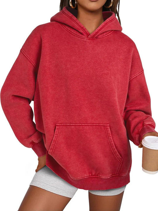 Anasta Casual Oversized Acid Wash Tops Hoodie Pullover