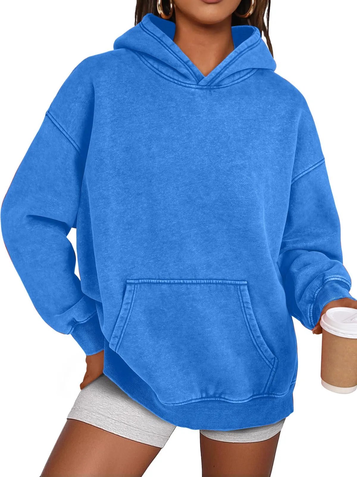 Anasta Casual Oversized Acid Wash Tops Hoodie Pullover