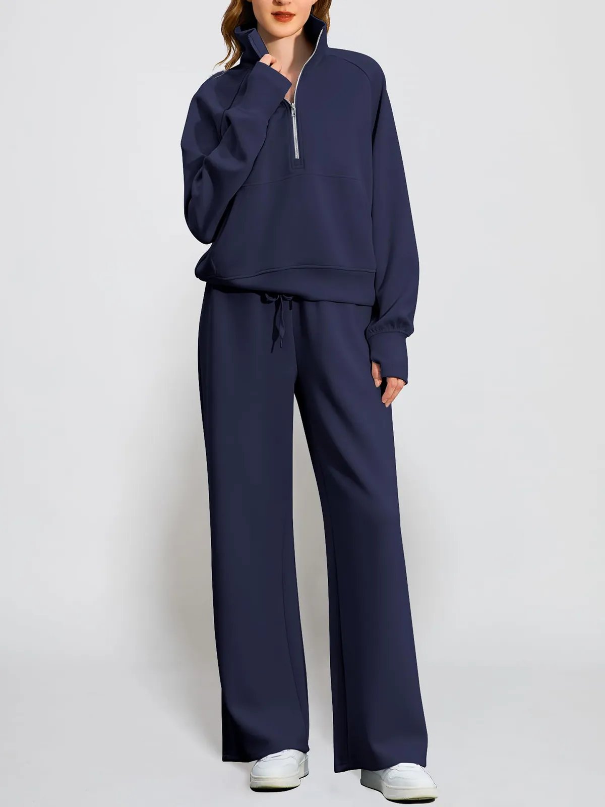 Limited time sale🔥Women's Oversized Half Zip Wide Leg 2 Piece Outfits Lounge Set(BUY 2 FREE SHIPPING)