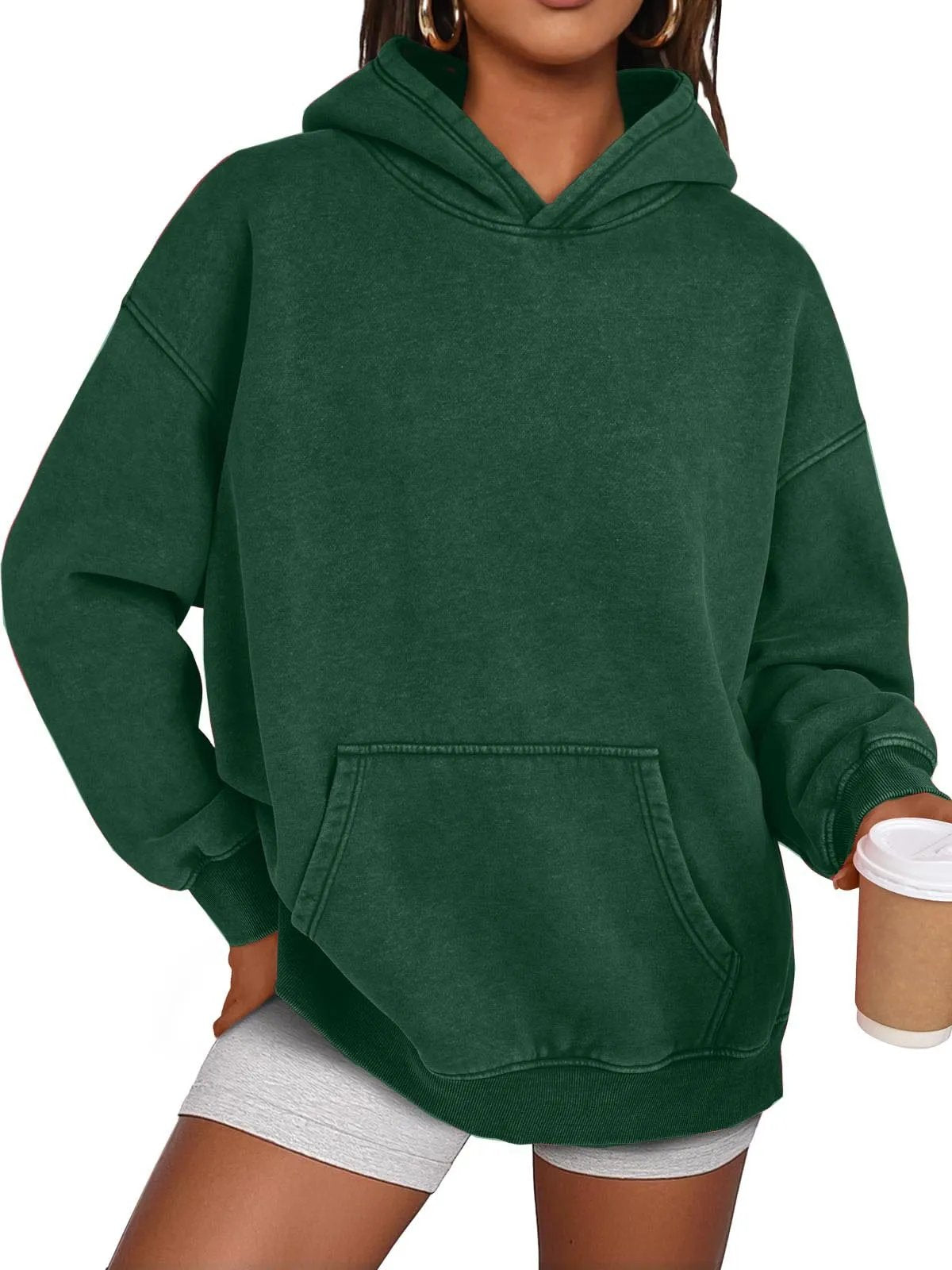 Anasta Casual Oversized Acid Wash Tops Hoodie Pullover