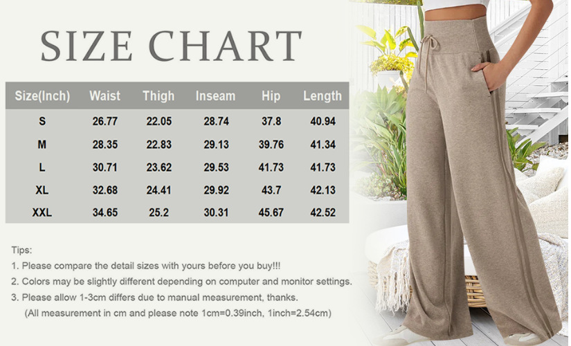 Ribbed High Waisted Tummy Control Drawstring Wide Leg Color Block Casual Pants with Pockets