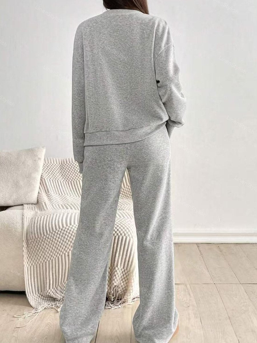 Cardigan Jacket Wide Leg Pants Casual Set