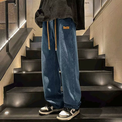 Men's Regular Fit Patched Drawstring Waist Jeans