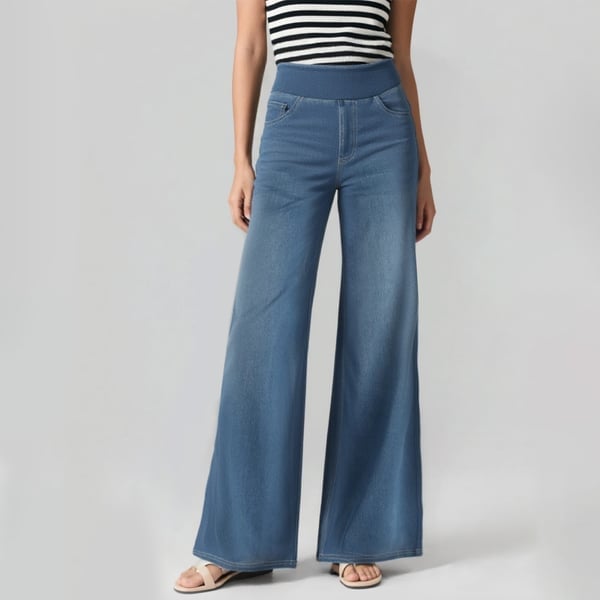 🏆LAST DAY SALE 50% OFF - Plus Size High Waist Comfy Stretch Knit Wide Leg Jeans with Multiple Pockets