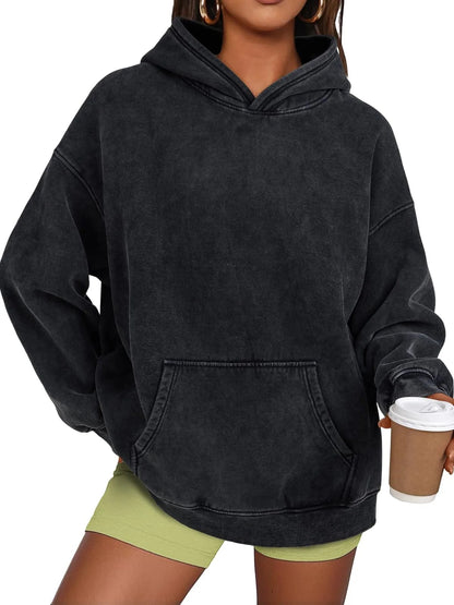 Anasta Casual Oversized Acid Wash Tops Hoodie Pullover