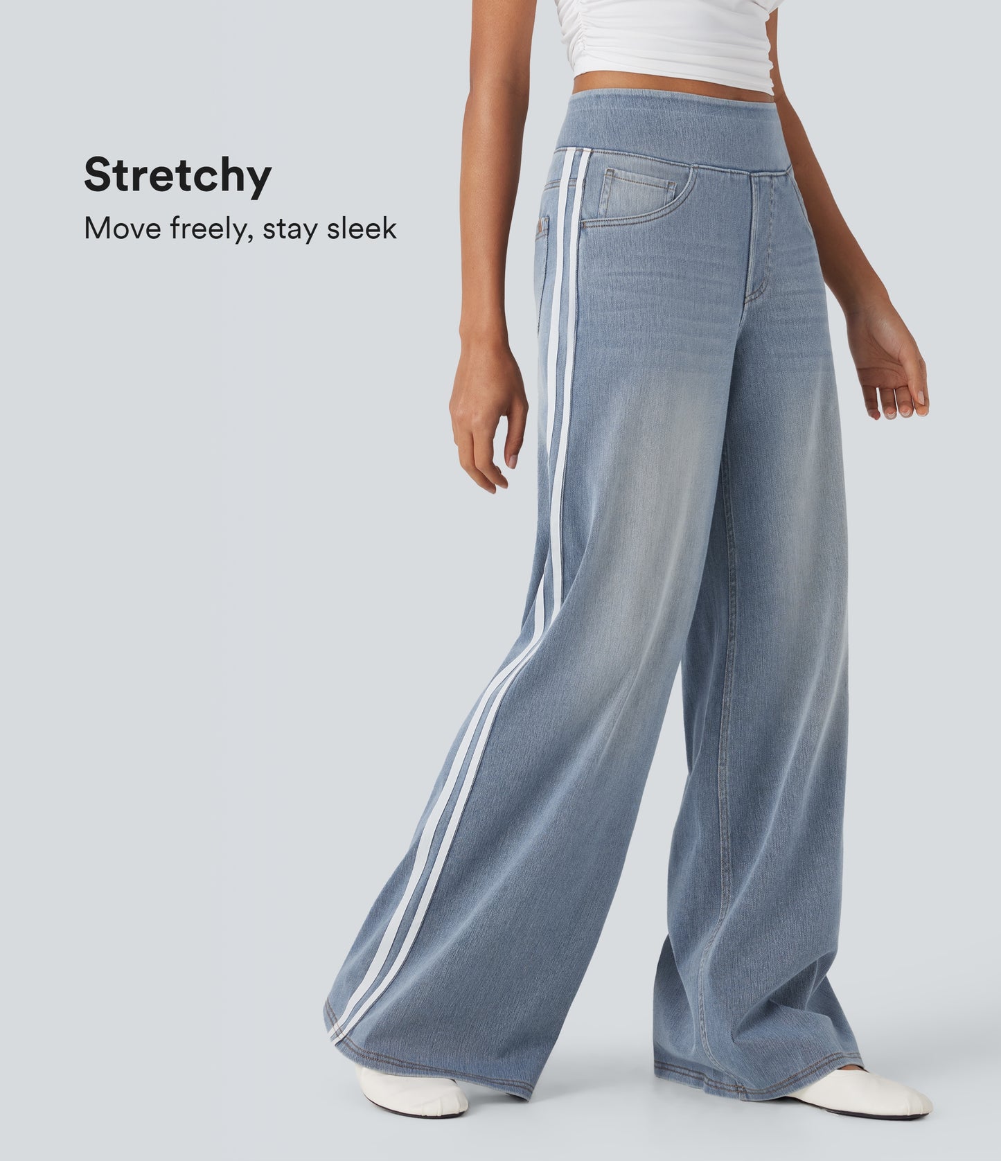 🏆LAST DAY SALE 50% OFF - Plus Size High Waist Comfy Stretch Knit Wide Leg Jeans with Multiple Pockets