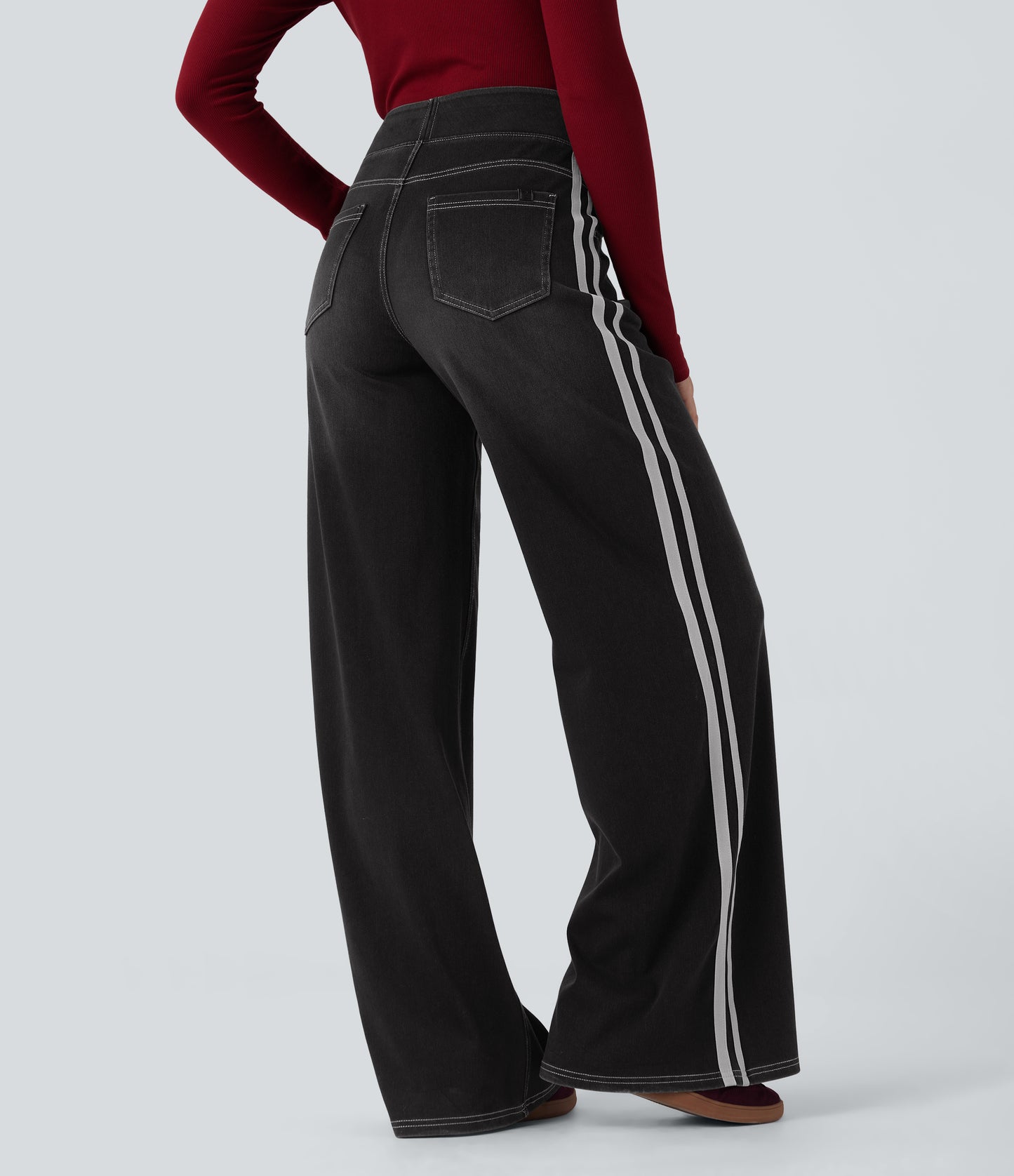 🏆LAST DAY SALE 50% OFF - Plus Size High Waist Comfy Stretch Knit Wide Leg Jeans with Multiple Pockets