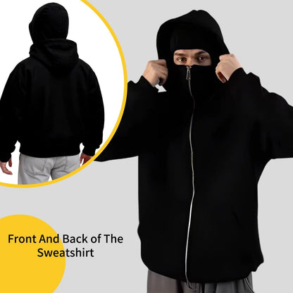 ANAS-Unisex Balaclava Hoodie with Built-In Eye Mask, Double Hooded Hoodie, Full Zip Hooded Sweatshirt for Cold Weather