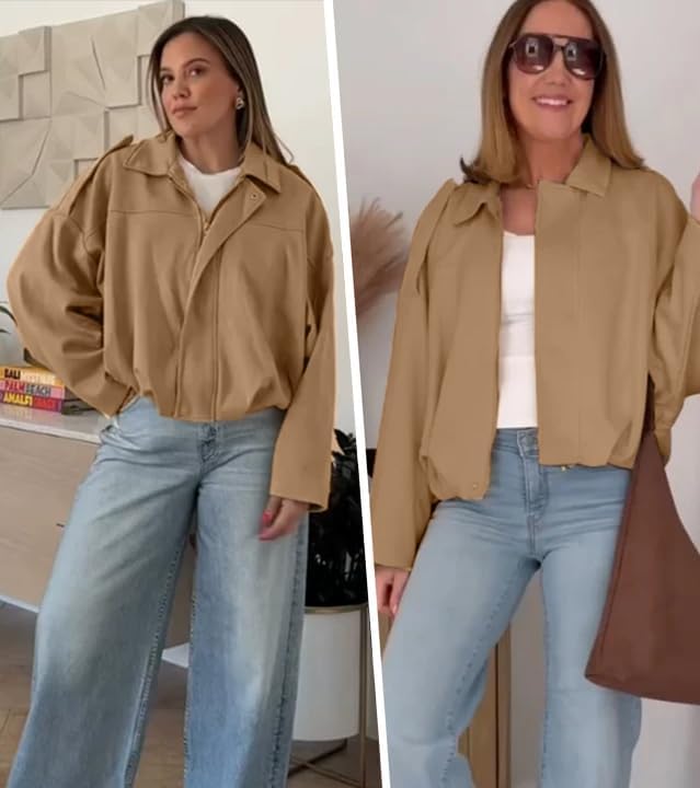 Womens Faux Suede Bomber Jacket Casual Lapel Pilot Cropped Coat Oversized Motorcycle Jackets 2025 Outerwear