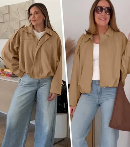 Womens Faux Suede Bomber Jacket Casual Lapel Pilot Cropped Coat Oversized Motorcycle Jackets 2025 Outerwear