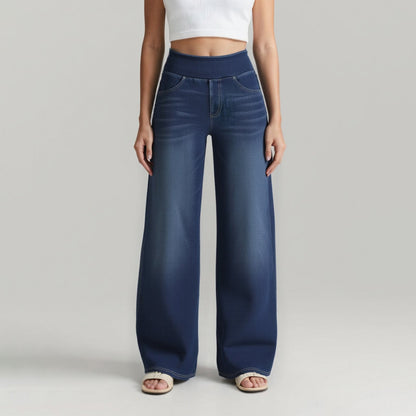 🏆LAST DAY SALE 50% OFF - Plus Size High Waist Comfy Stretch Knit Wide Leg Jeans with Multiple Pockets