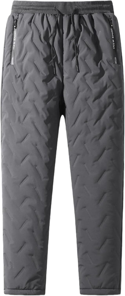 Men's Winter Warm Quilted Jogger Pants, Warm Fleece Jogging Pants, Cashmere-Lined Sweatpants with Zipper Pockets