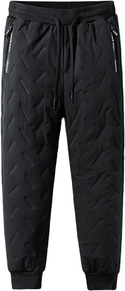 Men's Winter Warm Quilted Jogger Pants, Warm Fleece Jogging Pants, Cashmere-Lined Sweatpants with Zipper Pockets